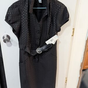 Amanda Lane Charcoal Polka Dot Midi Dress